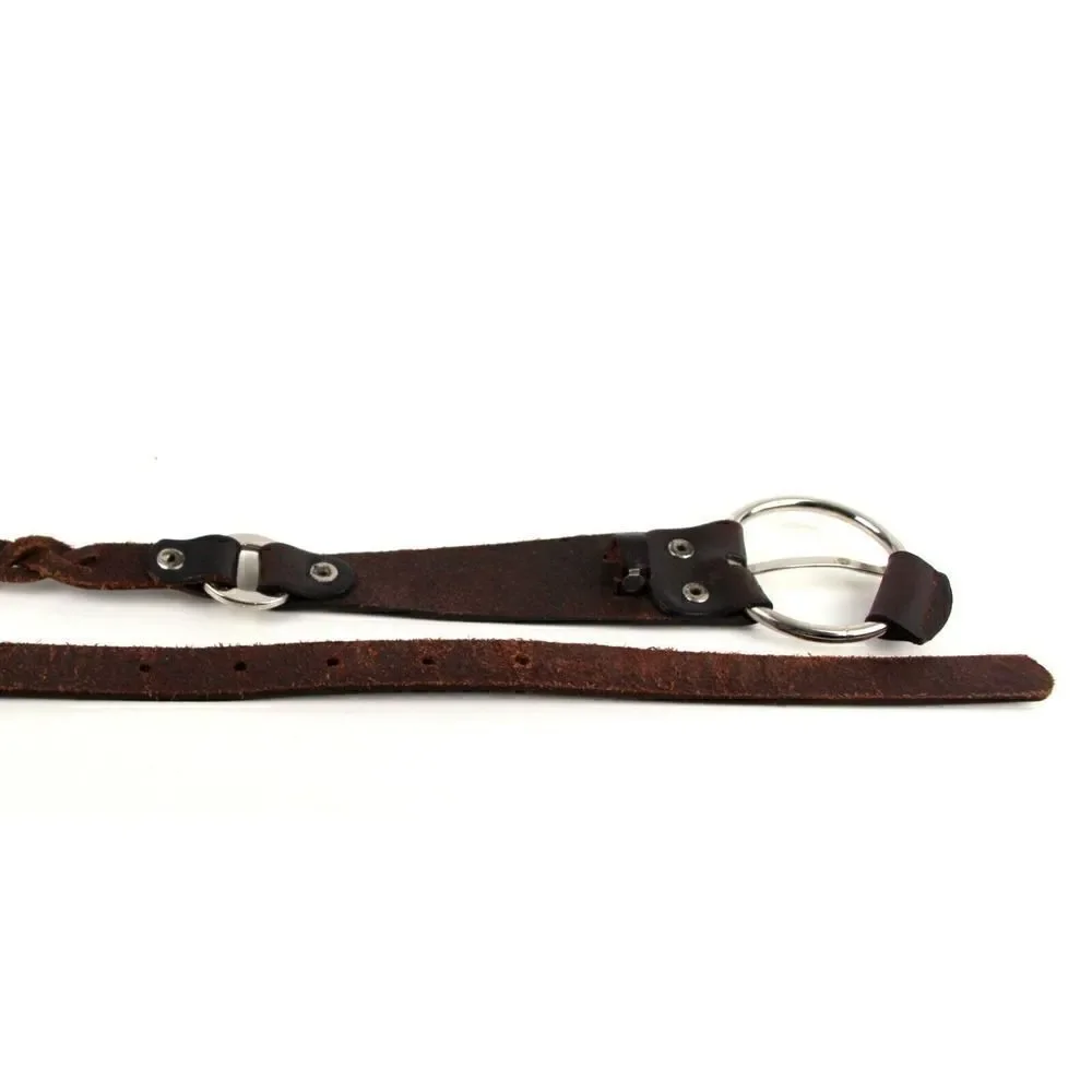 SKINNY STUDS WOVEN BROWN REAL LEATHER 5/8